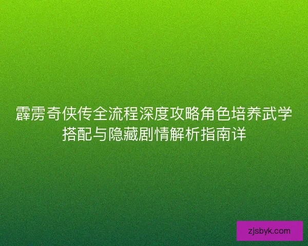 霹雳奇侠传全流程深度攻略角色培养武学搭配与隐藏剧情解析指南详